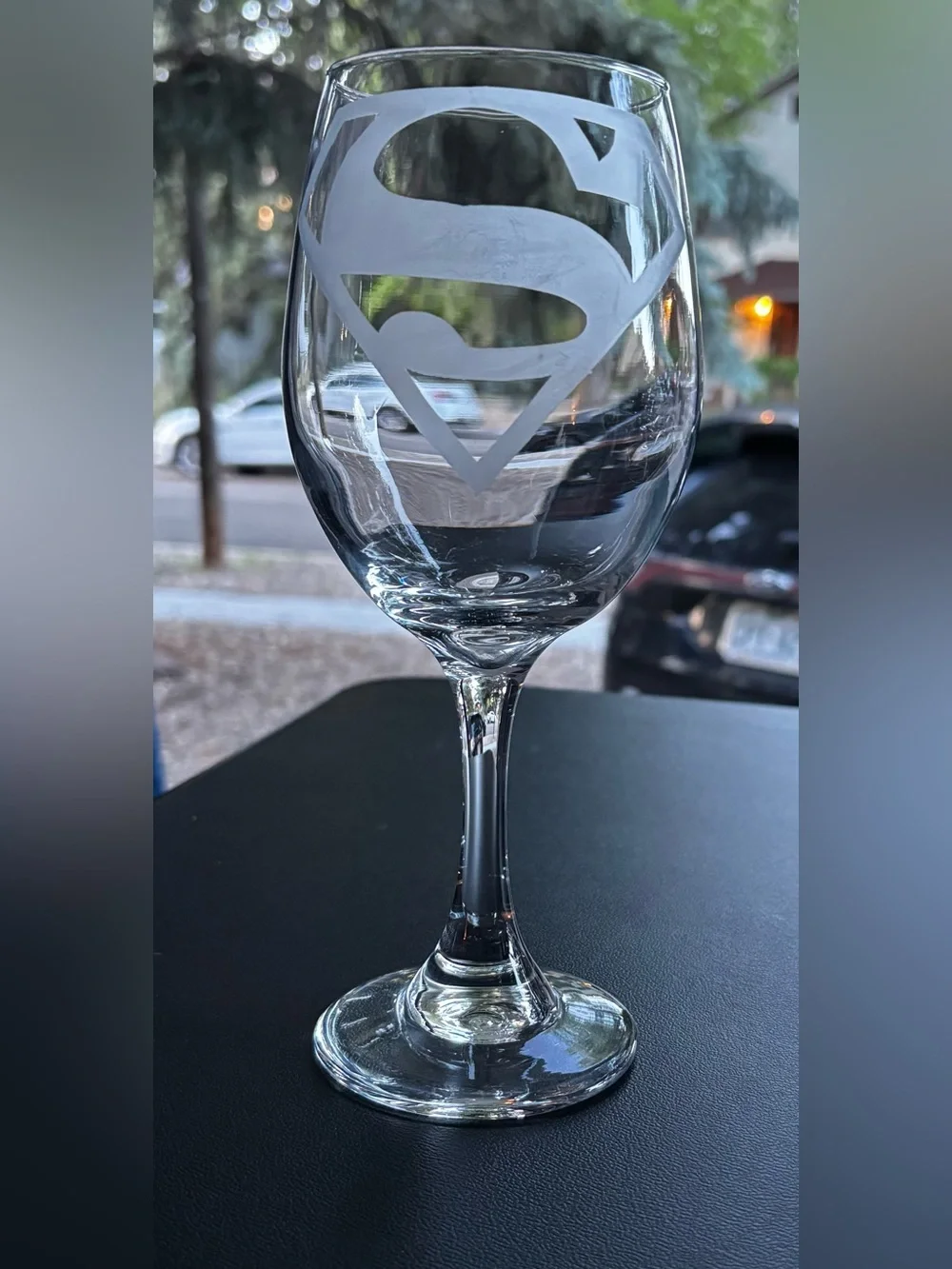 Superman Custom hand-etched stemmed Wine Goblet glass!